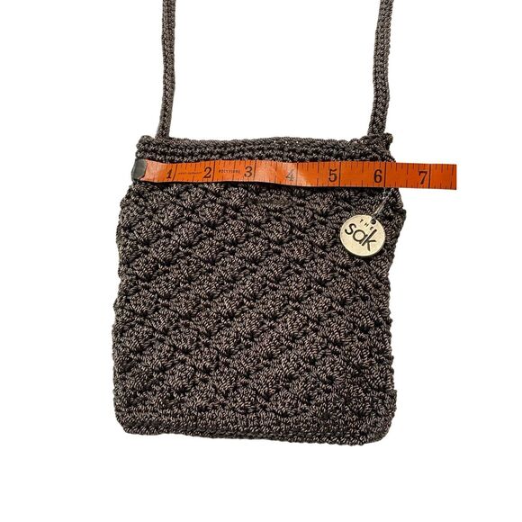The Sak Pewter Gray Metallic Crochet Crossbody Small Shoulder Bag Boho Purse - Picture 7 of 9